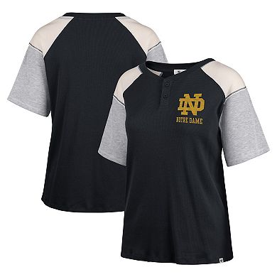 Women's '47 Black Notre Dame Fighting Irish Underline Harvey Colorblock Raglan Henley T-Shirt