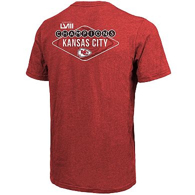 Men's Majestic Threads Red Kansas City Chiefs Super Bowl LVIII Champions Tri-Blend Pocket T-Shirt