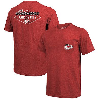 Men's Majestic Threads Red Kansas City Chiefs Super Bowl LVIII Champions Tri-Blend Pocket T-Shirt