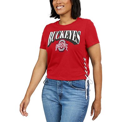 Women's WEAR by Erin Andrews Red Ohio State Buckeyes Side Lace-Up Modest Crop T-Shirt