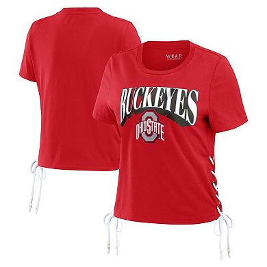 Women's WEAR by Erin Andrews Red Ohio State Buckeyes Side Lace-Up Modest Crop T-Shirt