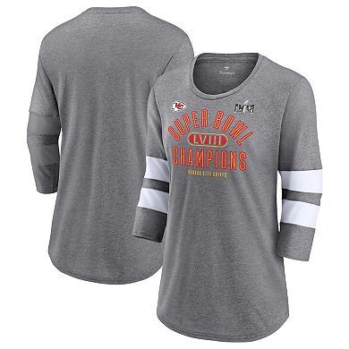 Women's Fanatics Branded  Heather Gray Kansas City Chiefs Super Bowl LVIII Champions Under the Lights Tri-Blend 3/4-Sleeve T-Shirt