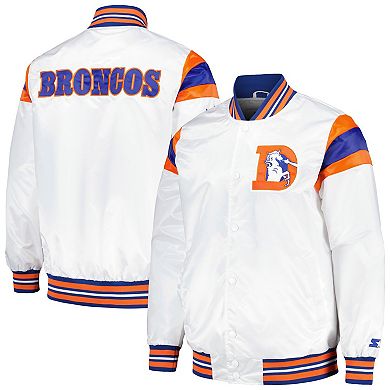 Men's Starter White/Royal Denver Broncos Vintage Satin Full-Snap Varsity Jacket
