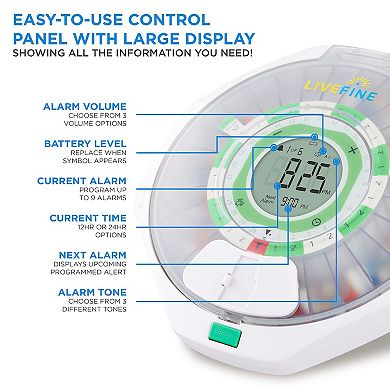 Livefine 28-day Automatic Pill Dispenser W/upgraded Lcd Display & Lock, Frosted