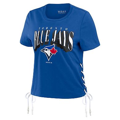 Women's WEAR by Erin Andrews Royal Toronto Blue Jays Side Lace-Up Cropped T-Shirt