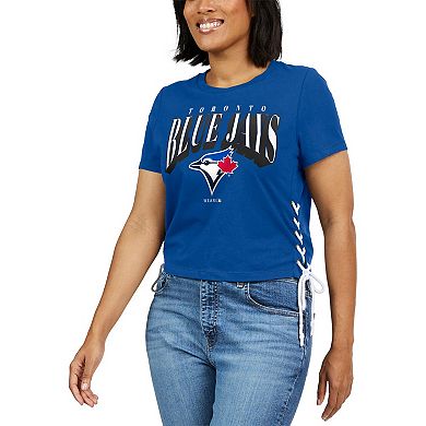 Women's WEAR by Erin Andrews Royal Toronto Blue Jays Side Lace-Up Cropped T-Shirt