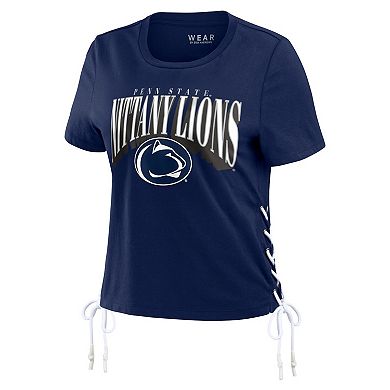 Women's WEAR by Erin Andrews Navy Penn State Nittany Lions Side Lace-Up Modest Crop T-Shirt