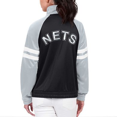 Women's G-III 4Her by Carl Banks Black Brooklyn Nets Main Player Raglan Rhinestone Full-Zip Track Jacket