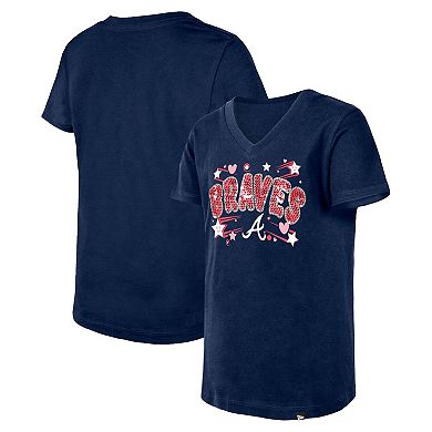 Girls Youth New Era Navy Atlanta Braves Sequin V-Neck T-Shirt