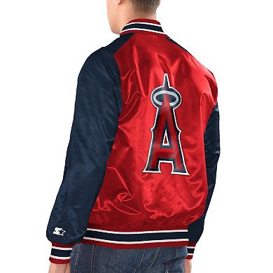Men's Starter Red/Navy Los Angeles Angels Varsity Satin Full-Snap Jacket