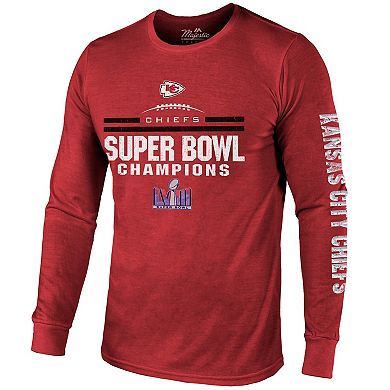 Men's Majestic Threads Red Kansas City Chiefs Super Bowl LVIII Champions Tri-Blend Long Sleeve Hit T-Shirt