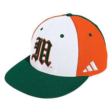 Men's adidas White Miami Hurricanes On-Field Baseball Fitted Hat