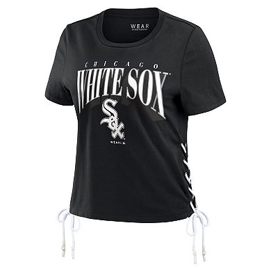 Women's WEAR by Erin Andrews Black Chicago White Sox Side Lace-Up Cropped T-Shirt