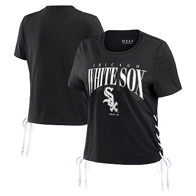 Women's WEAR by Erin Andrews Black Chicago White Sox Side Lace-Up Cropped T-Shirt