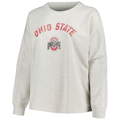 Women's Profile Oatmeal Ohio State Buckeyes Distressed Arch Over Logo Neutral Boxy Pullover Sweatshirt