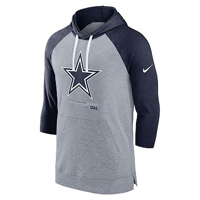 Men's Nike Heather Gray/Heather Navy Dallas Cowboys Raglan 3/4-Sleeve Pullover Hoodie