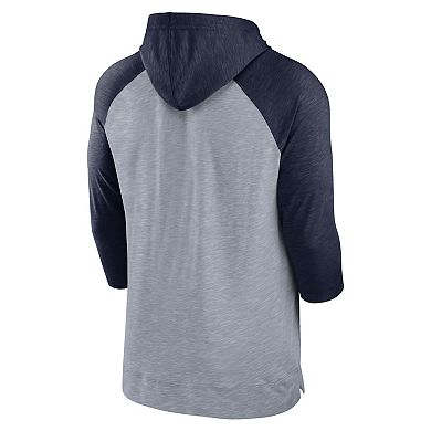 Men's Nike Heather Gray/Heather Navy Dallas Cowboys Raglan 3/4-Sleeve Pullover Hoodie