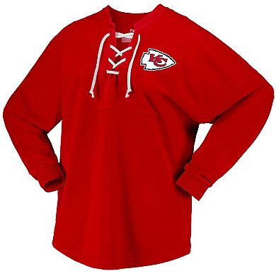 Women's Fanatics Branded  Red Kansas City Chiefs Super Bowl LVIII Champions Lace-Up Long Sleeve Jersey T-Shirt