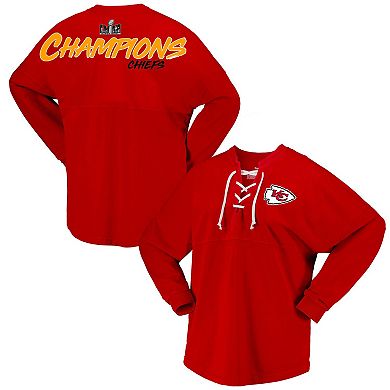 Women's Fanatics Branded  Red Kansas City Chiefs Super Bowl LVIII Champions Lace-Up Long Sleeve Jersey T-Shirt