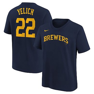 Youth Nike Christian Yelich Navy Milwaukee Brewers Home Player Name & Number T-Shirt