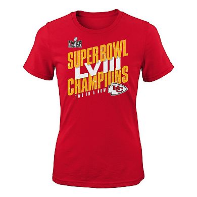 Girls Youth  Red Kansas City Chiefs Super Bowl LVIII Champions Iconic Victory T-Shirt