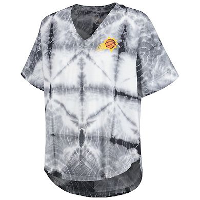 Women's G-III 4Her by Carl Banks Black Phoenix Suns Tournament Raglan Oversized Tie-Dye V-Neck T-Shirt