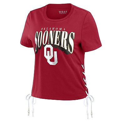 Women's WEAR by Erin Andrews Crimson Oklahoma Sooners Side Lace-Up Modest Crop T-Shirt
