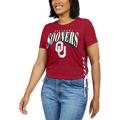 Women's WEAR by Erin Andrews Crimson Oklahoma Sooners Side Lace-Up Modest Crop T-Shirt