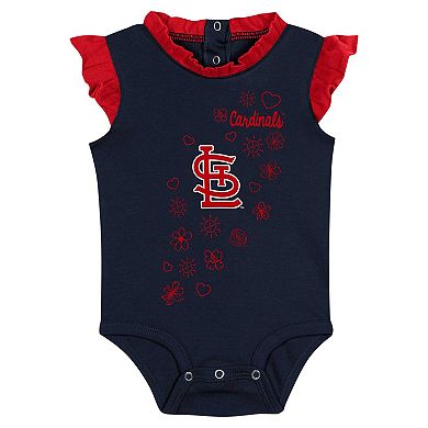 Girls Newborn & Infant Fanatics Branded Navy St. Louis Cardinals Happy Baseball Bodysuit, Bib & Bootie Set
