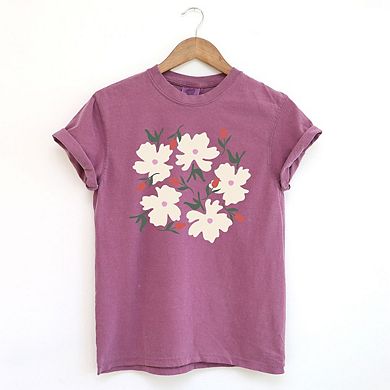 Pink Flowers And Buds Garment Dyed Tees