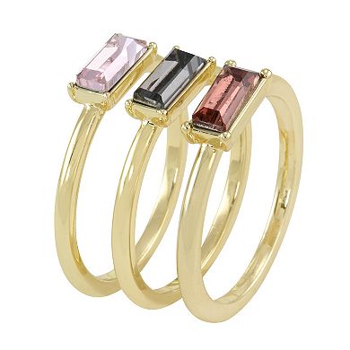 City Luxe Gold Tone Trio Multi-Color Crystal Baguette Rings