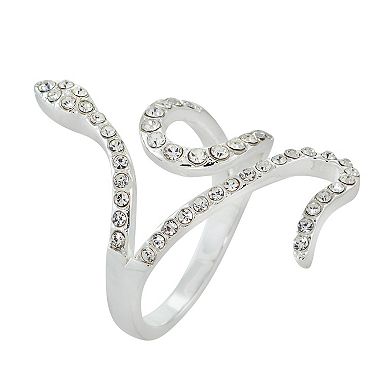 City Luxe Silver Tone Crystal Pave Snake Ring