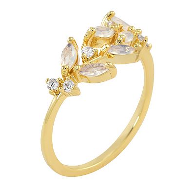 City Luxe Gold Tone Opal Crystal & Clear Cubic Zirconia Vine Ring