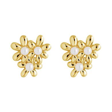 MC Collective Shell Pearl Flower Trio Stud Earrings