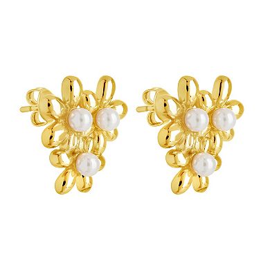 MC Collective Shell Pearl Flower Trio Stud Earrings