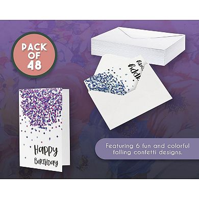 48 Greeting Happy Birthday Card Bulk Box Set Confetti Designs W/envelopes, 4"x6"