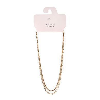 LC Lauren Conrad Gold Tone Two Row Cupchain & Paperclip Necklace