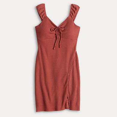 Juniors' Derek Heart Knit Front Ruched Mini Dress
