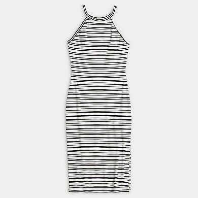 Juniors' Derek Heart Ribbed High-Neck Stripe Midi Dress