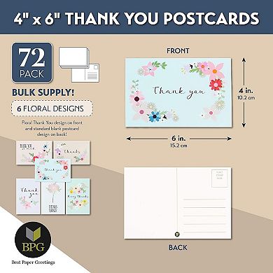 72-pack Blank Thank You Postcards For Wedding Bridal Baby Shower Floral Note