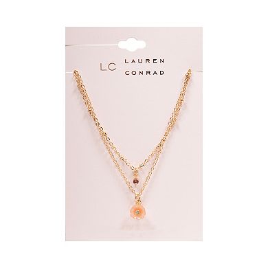 LC Lauren Conrad Gold Tone Two Row Floral Pendant Necklace