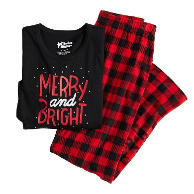 Women's Jammies For Your Families® Merry & Bright Buffalo Plaid Pajama Top & Fleece Wide Leg Pajama Bottoms Set