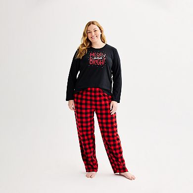 Plus Size Jammies For Your Families® Merry & Bright Buffalo Plaid Pajama Top & Fleece Wide Leg Pajama Bottoms Set