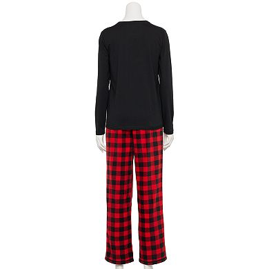 Women's Jammies For Your Families?? Adaptive Merry & Bright Buffalo Plaid Pajama Top & Fleece Wide Leg Pajama Bottoms Set