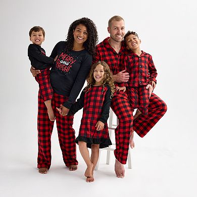 Women's Jammies For Your Families?? Adaptive Merry & Bright Buffalo Plaid Pajama Top & Fleece Wide Leg Pajama Bottoms Set