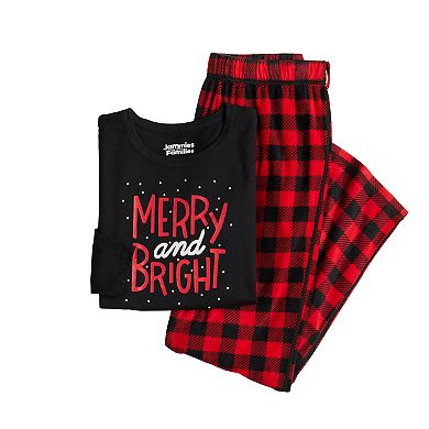 Women's Jammies For Your Families® Adaptive Merry & Bright Buffalo Plaid Pajama Top & Fleece Wide Leg Pajama Bottoms Set