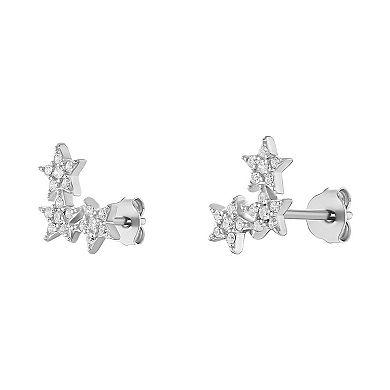 PRIMROSE Sterling Silver Pave Cubic Zirconia Triple Star Crawler Stud Earrings