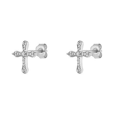 PRIMROSE Sterling Silver Pave Cubic Zirconia Cross Stud Earrings