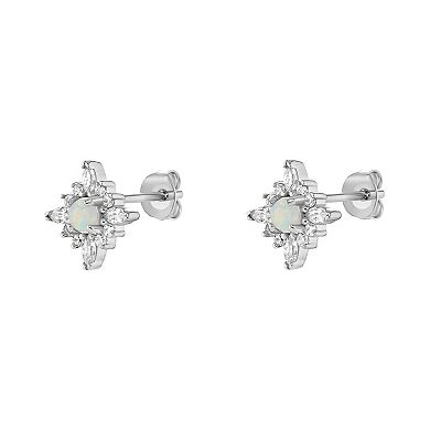 PRIMROSE Sterling Silver Pave Cubic Zirconia & Opal Center Stone Flower Stud Earrings