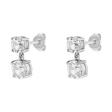 PRIMROSE Sterling Silver Double Round Cubic Zirconia Drop Earrings